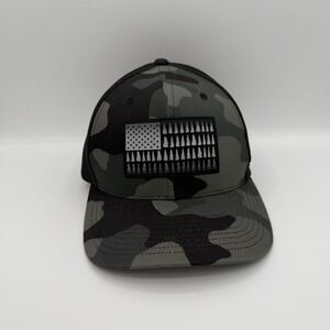 Columbia Camo Mesh Hat Flex Fit Stretch American Flag Pine Oak Trees